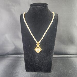 Long 30" Faux Pearl in Cage Pendant Necklace Vintage Avon Marked w Gift Box